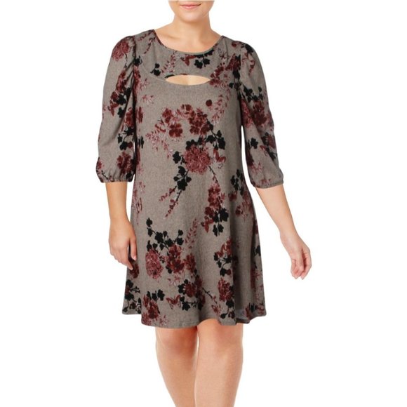 * NY Collection Womens Plus Size Cut Out Floral Mini Dress Gray Floral 2X NWT - Picture 1 of 5